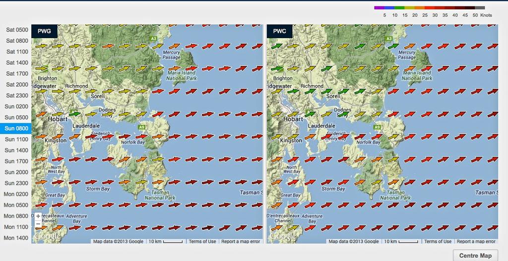 Sunday 0800hrs - Tasman Island, 2013 Rolex Sydney Hobart Race © PredictWind.com www.predictwind.com